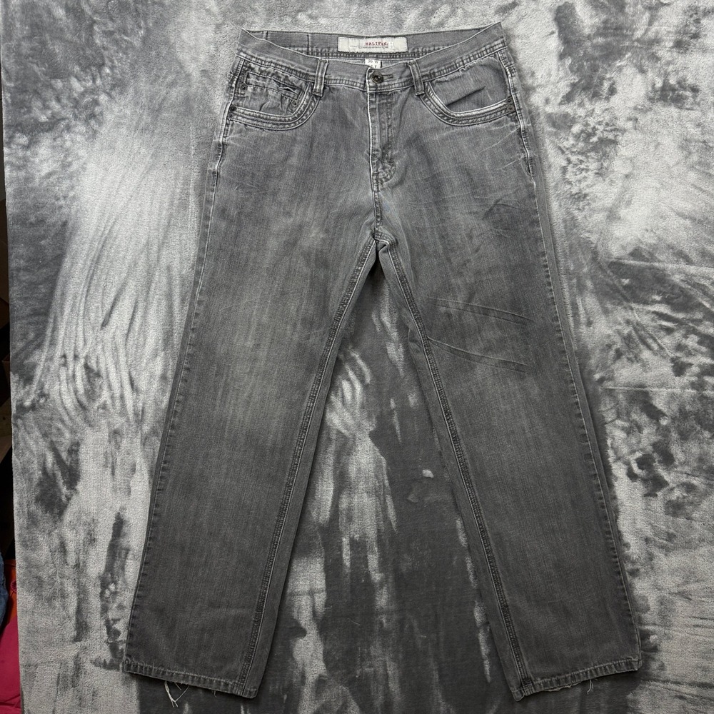 Halifax Jeans Mens 36x32 Gray Good Straight Leg Faded Denim 5-Pocket Casual